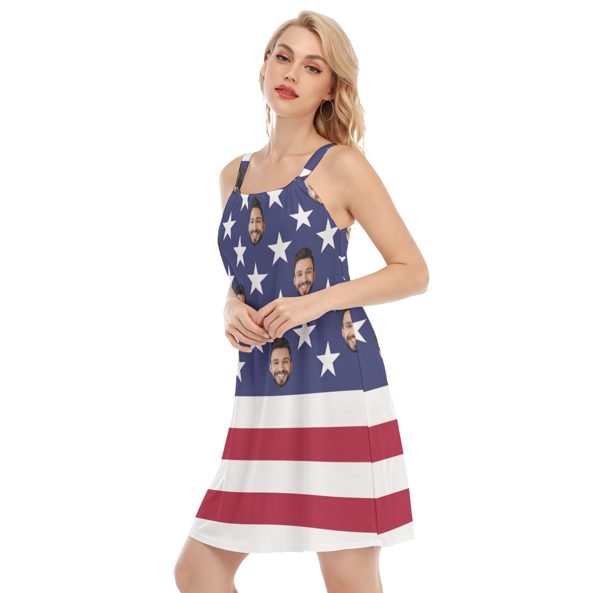 Custom Face American Flag Hawaiian Cami Dress For Women