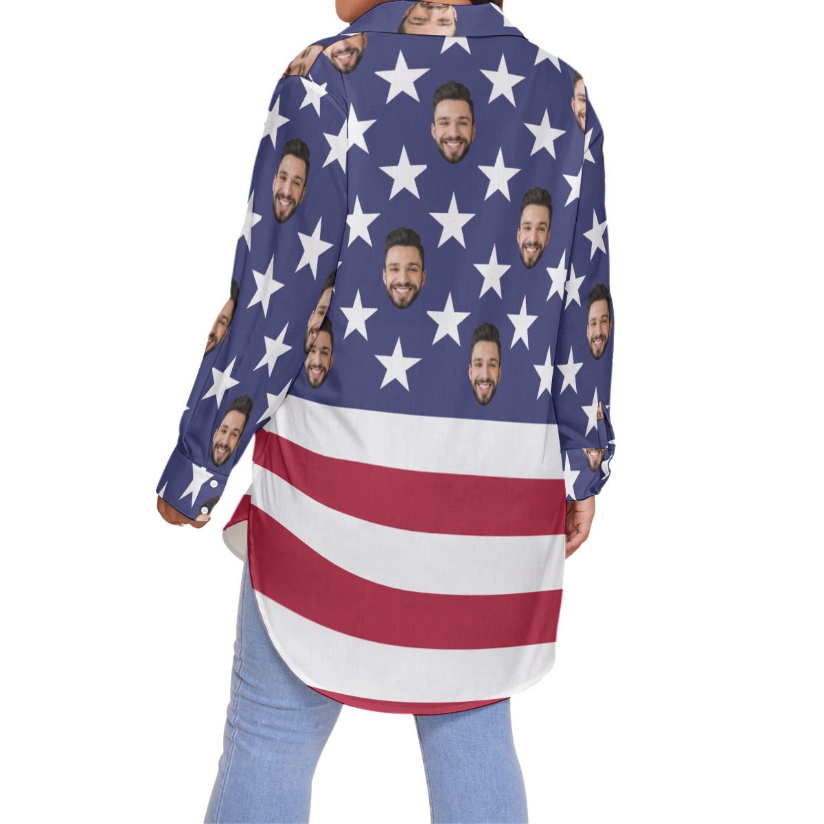 Funny Custom Face American Flag Women's Hawaiian Plus Size Shirt