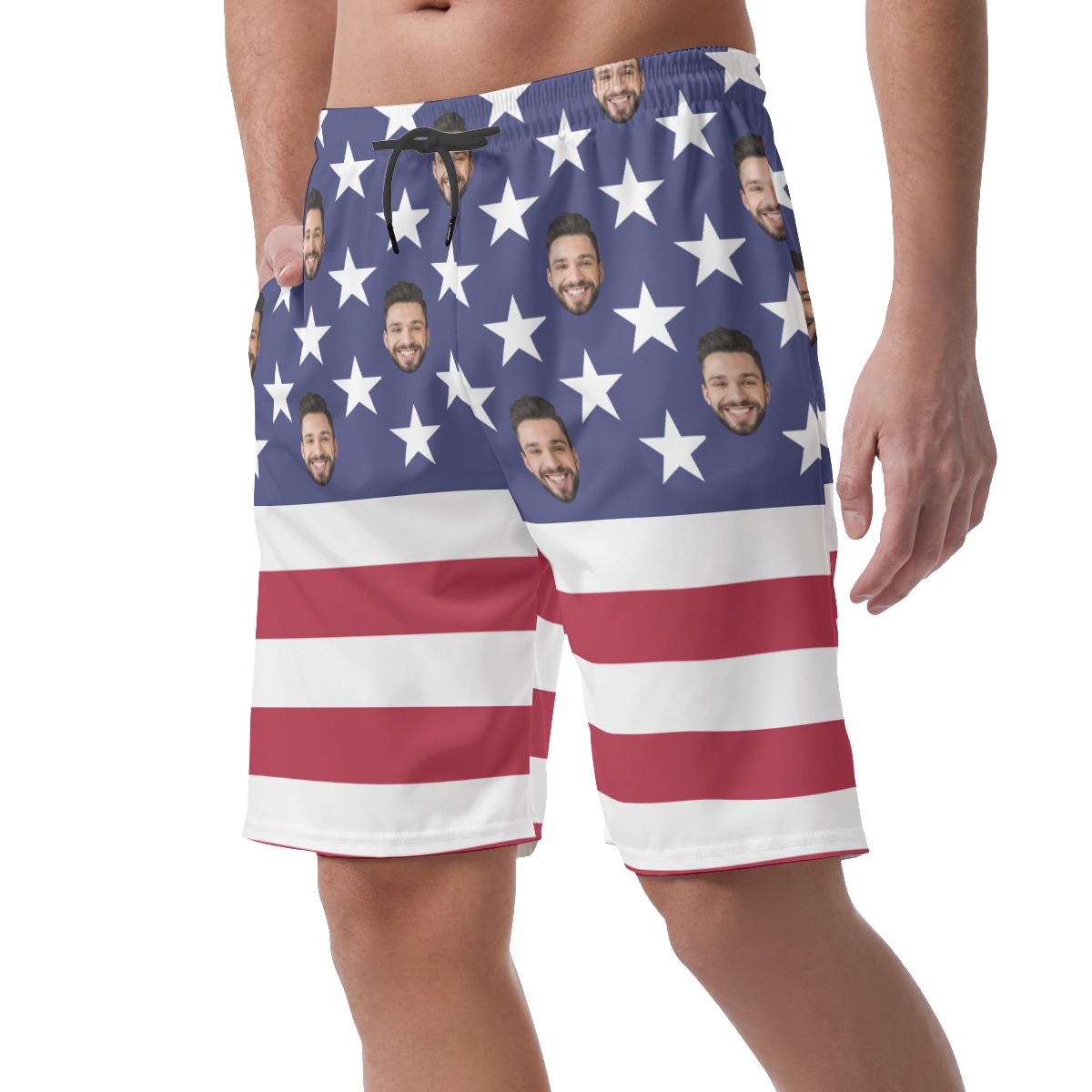 American Flag Custom Face Hawaiian Beach Shorts For Men