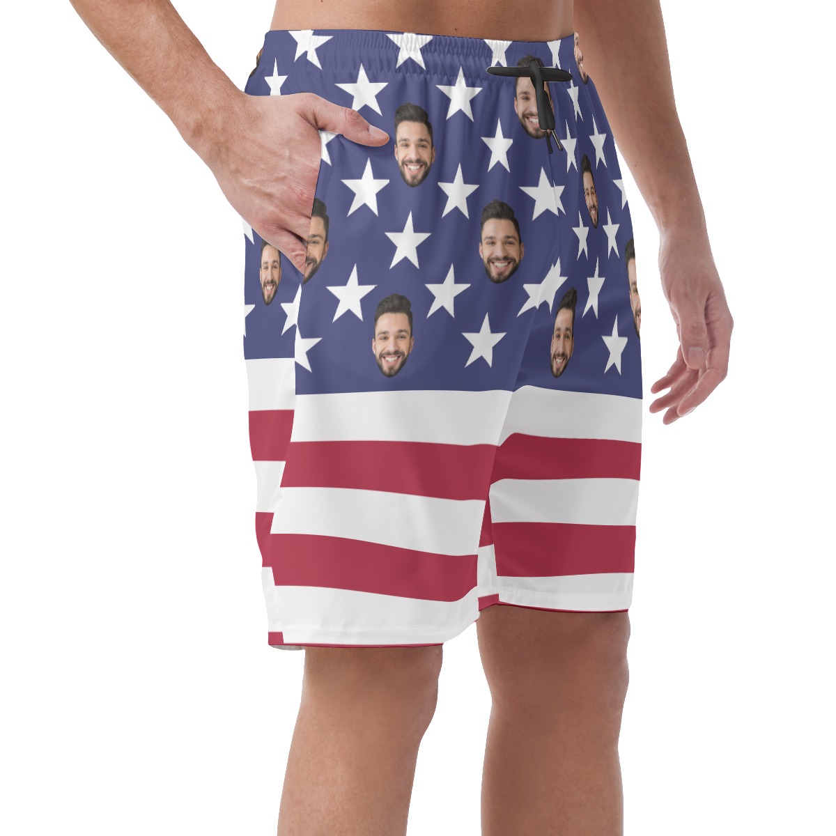 American Flag Custom Face Hawaiian Beach Shorts For Men