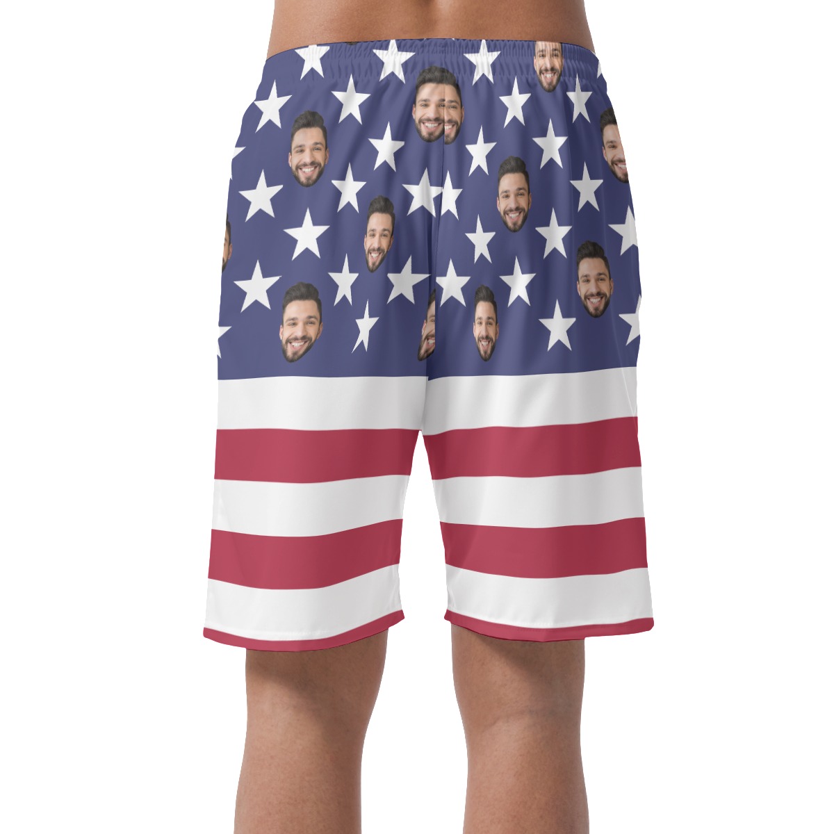 American Flag Custom Face Hawaiian Beach Shorts For Men