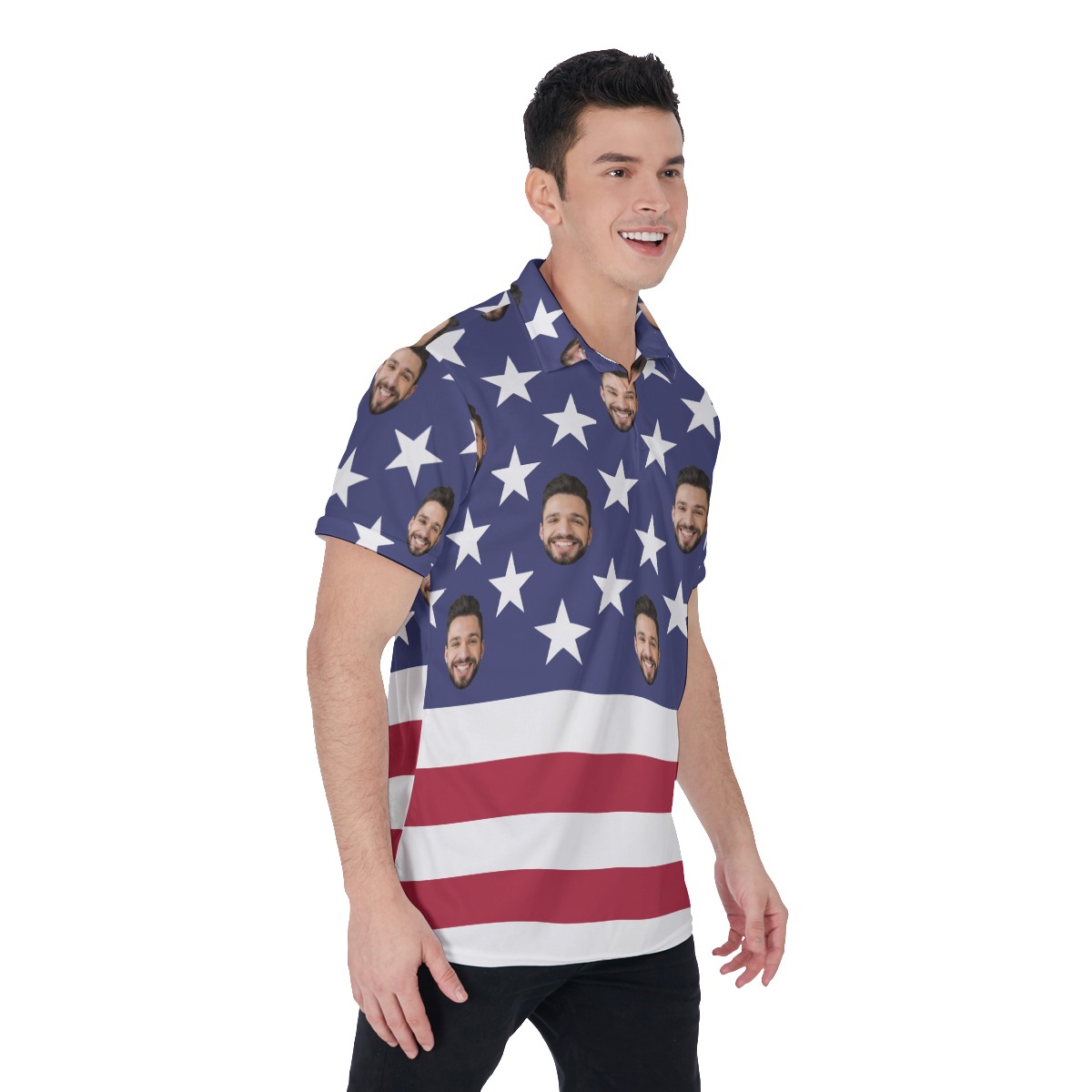 Custom Face American Flag Hawaiian Polo Shirt