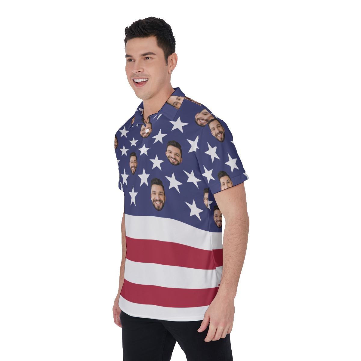 Custom Face American Flag Hawaiian Polo Shirt