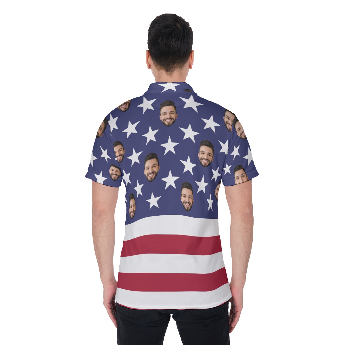 Custom Face American Flag Hawaiian Polo Shirt