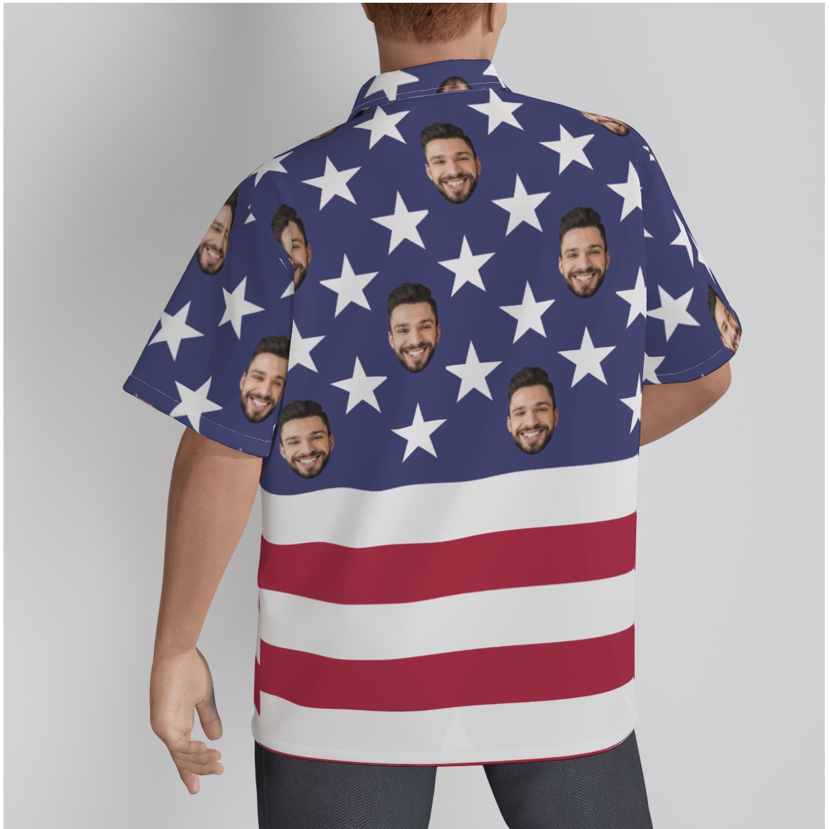 Funny Custom Face American Flag Men's Hawaiian Shirt