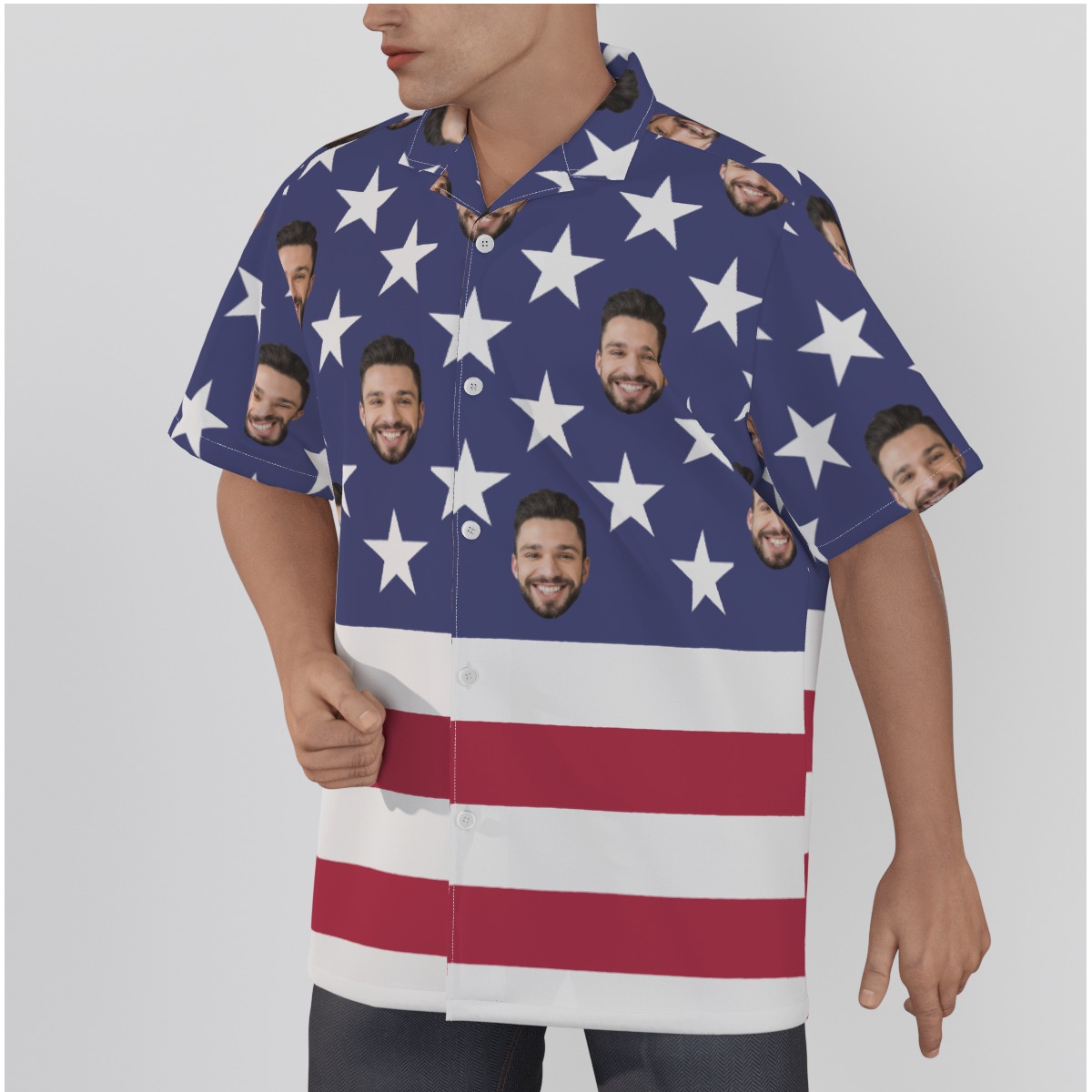 Funny Custom Face American Flag Men's Hawaiian Shirt