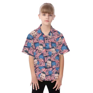 Cute Custom Face American Flag Hawaiian Shirt For Kids