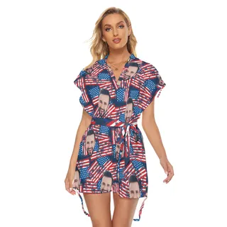 Patriotic Custom Face Hawaiian Dress With Belt For Women
