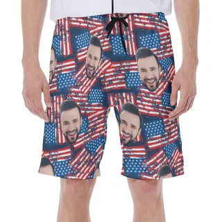 Custom Face Patriotic Hawaiian Swim Trunks For Men