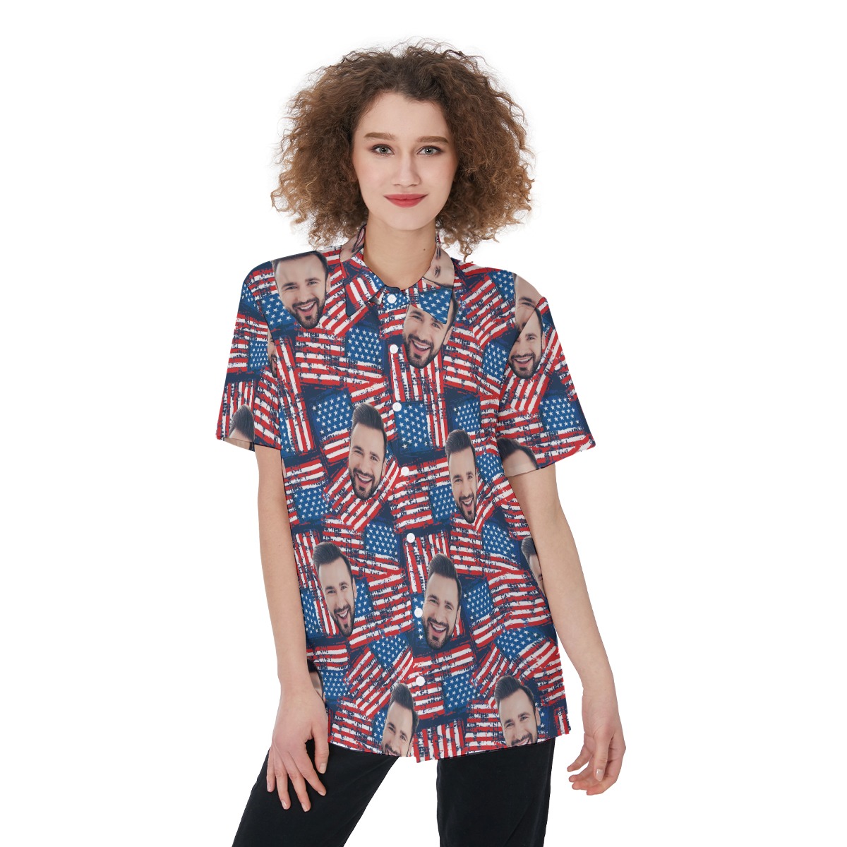 Patriotic American Flag Custom Face Aloha Shirt For Women - variant image 1