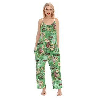 Custom Logo Tropical Green Cami Jumpsuit For Summer Vacation