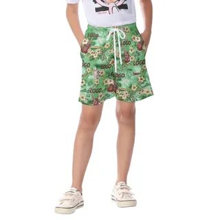 Cute Custom Logo Floral Green Summer Beach Shorts For Kids