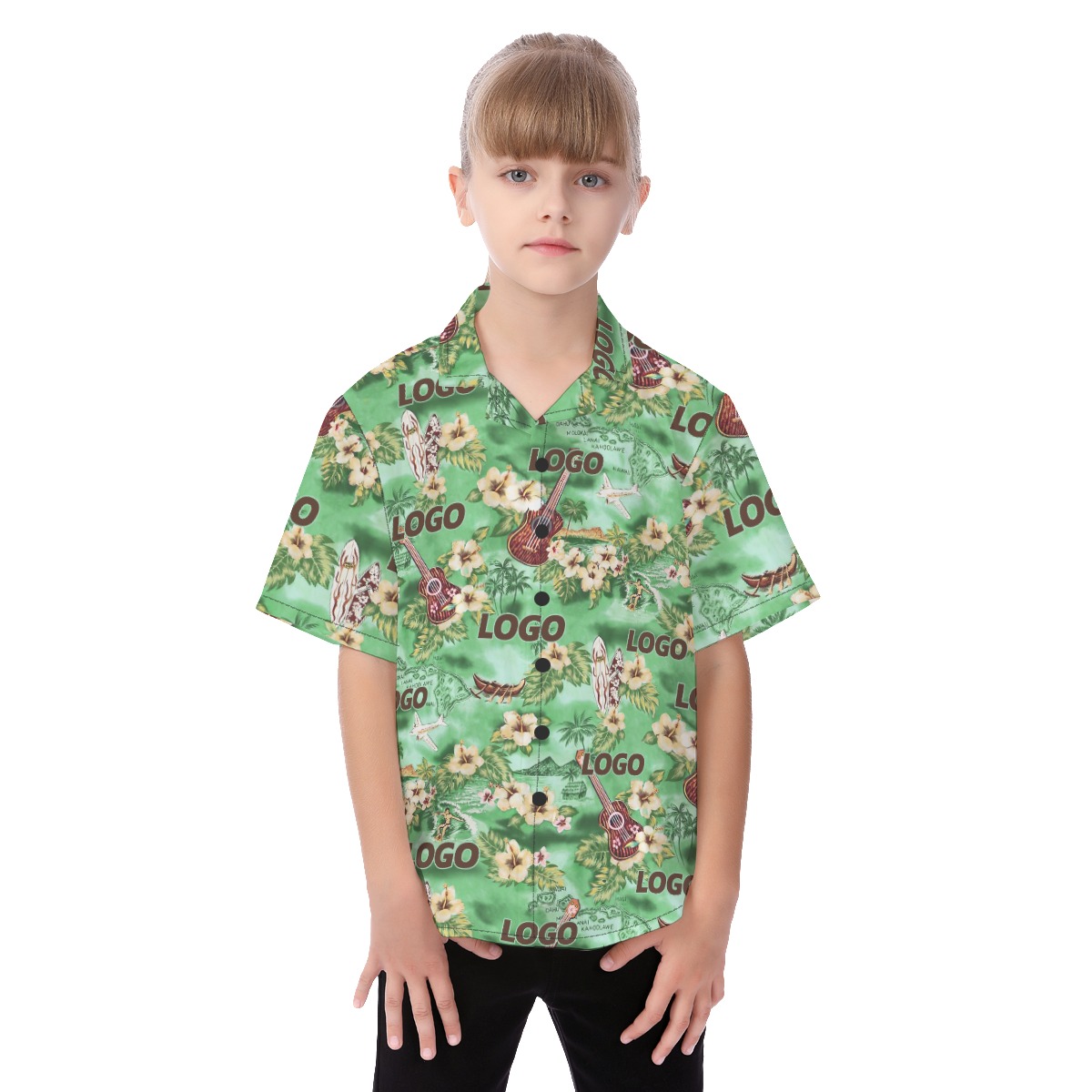 Cute Custom Logo Tropical Green Aloha Shirt For Kids - variant image 1