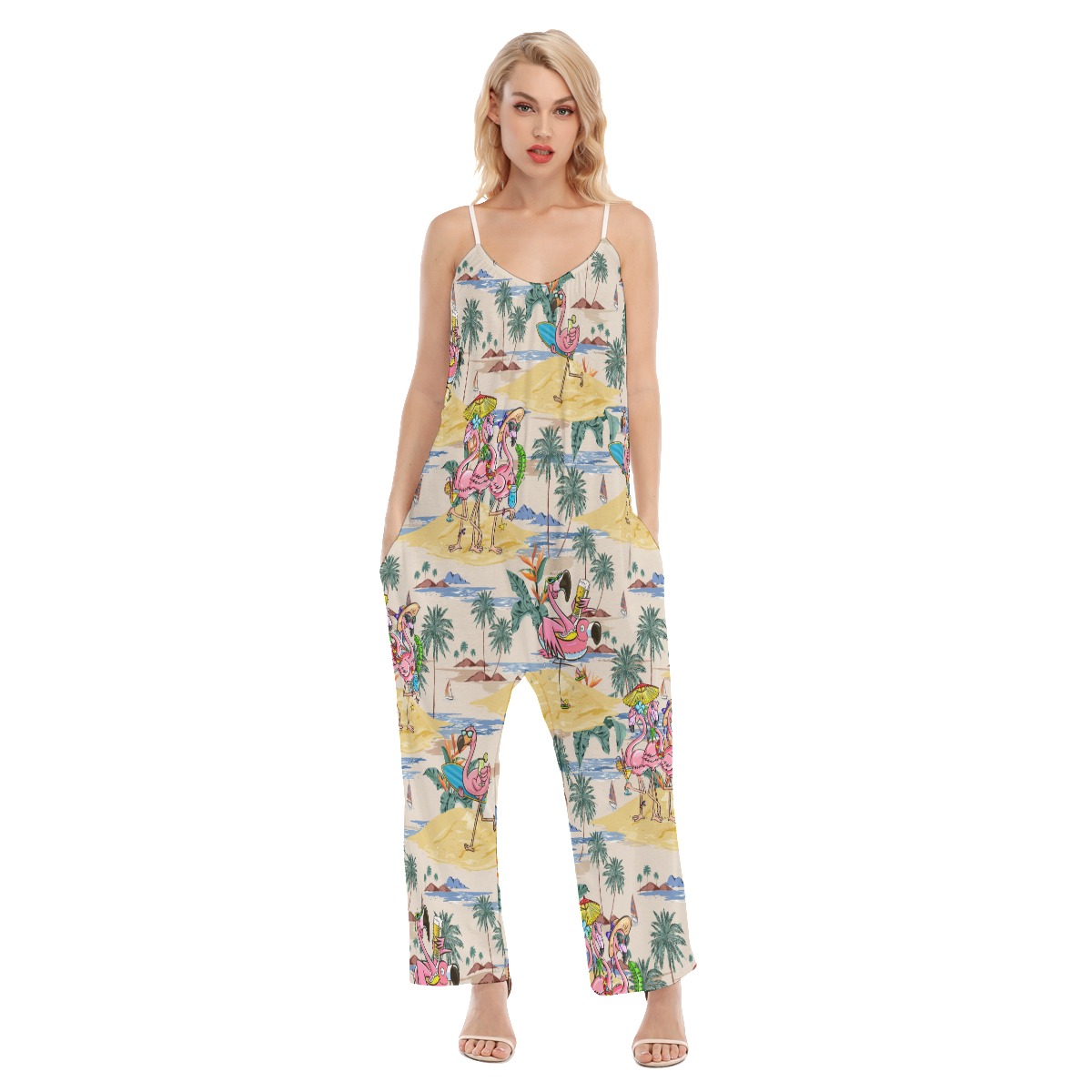 Funny Flamingo Tropical Hawaiian Loose Cami Jumpsuit For Women - variant image 1