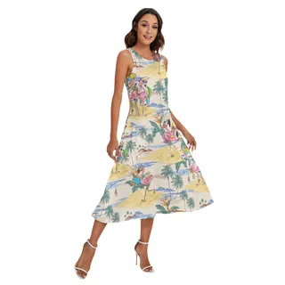 Tropical Flamingo Hawaiian Summer Dress With Pocket