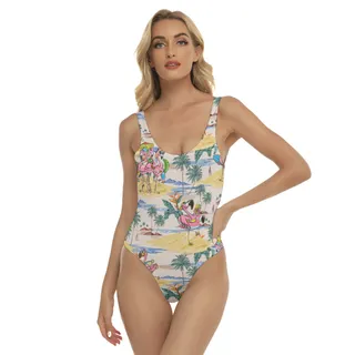 Tropical Flamingo On Beach Hawaiiam Swimsuit For Women