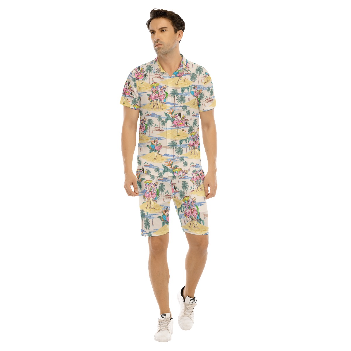 Set Tropical Flamingo Hawaiian Shirt And Shorts For Summer Vacation - variant image 1