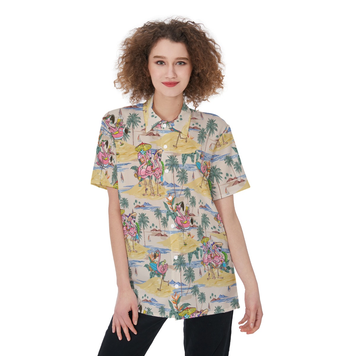 Funny Flamingo On Beach Hawaiian Shirt For Women - variant image 1