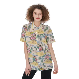 Funny Flamingo On Beach Hawaiian Shirt For Women