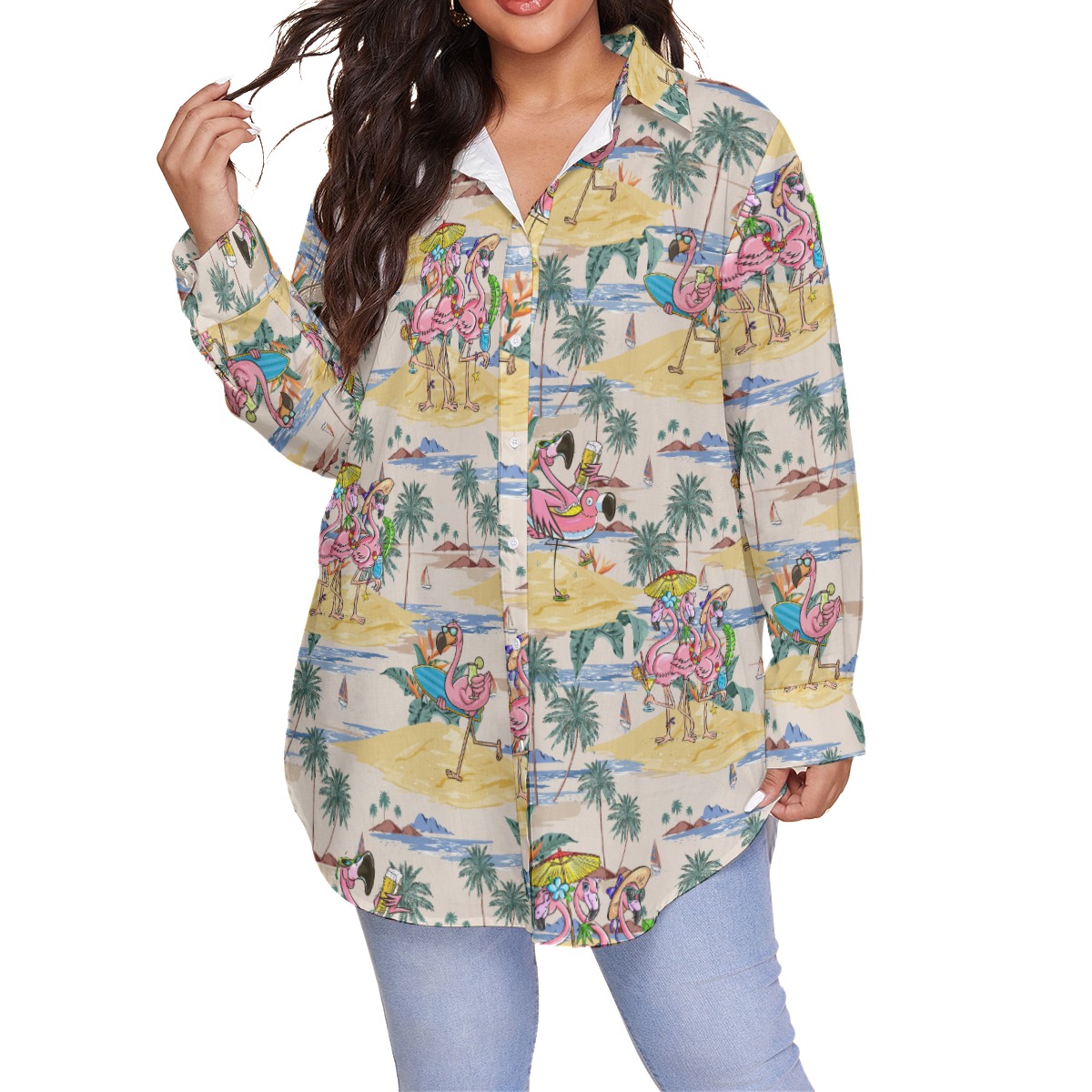 Tropical Flamingo Funny Hawaiian Plus Size Shirt For Women - variant image 1