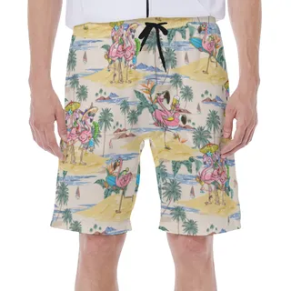 Tropical Flamingo Hawaiian Swim Trunks For Summer Vacation