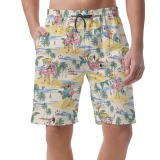 Funny Flamingo Tropical Summer Beach Shorts For Men