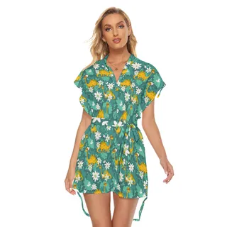 Dinosaurua Hawaiian Dress With Belt For Women