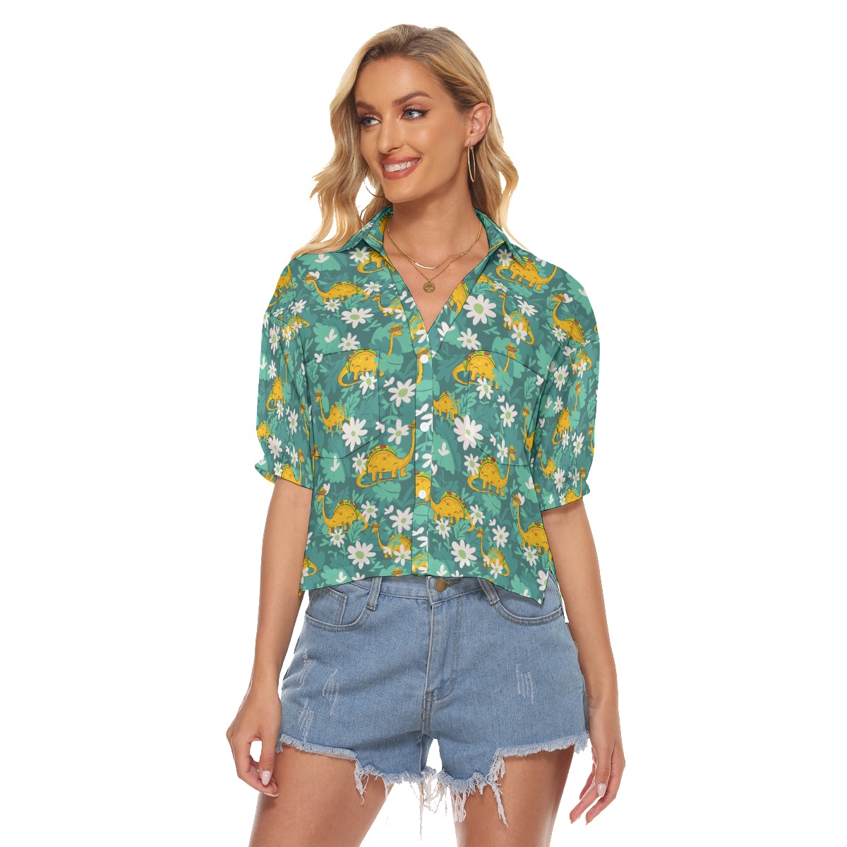 Tacosaurus Hawaiian Crop Top Shirt For Women - variant image 1