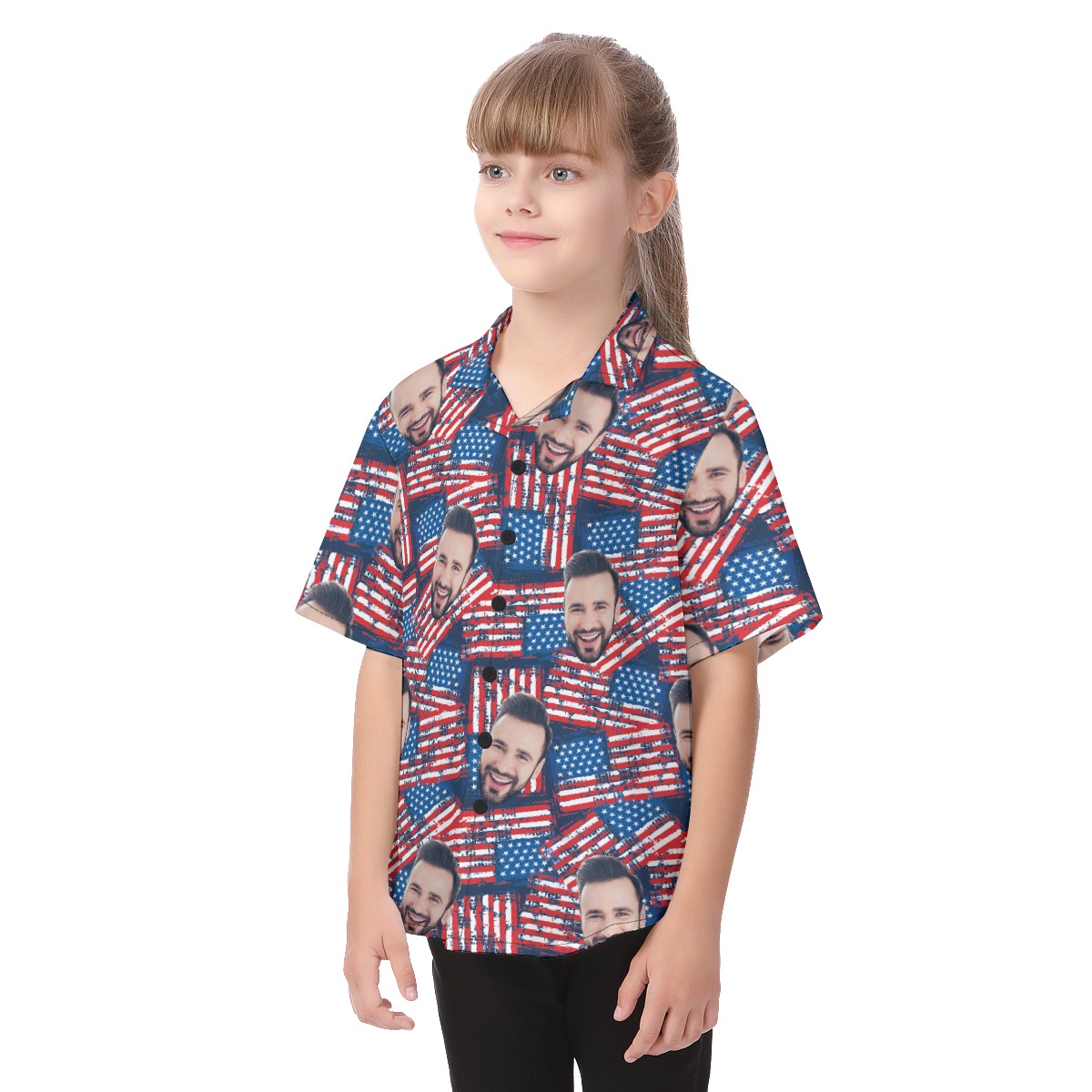Cute Custom Face American Flag Hawaiian Shirt For Kids