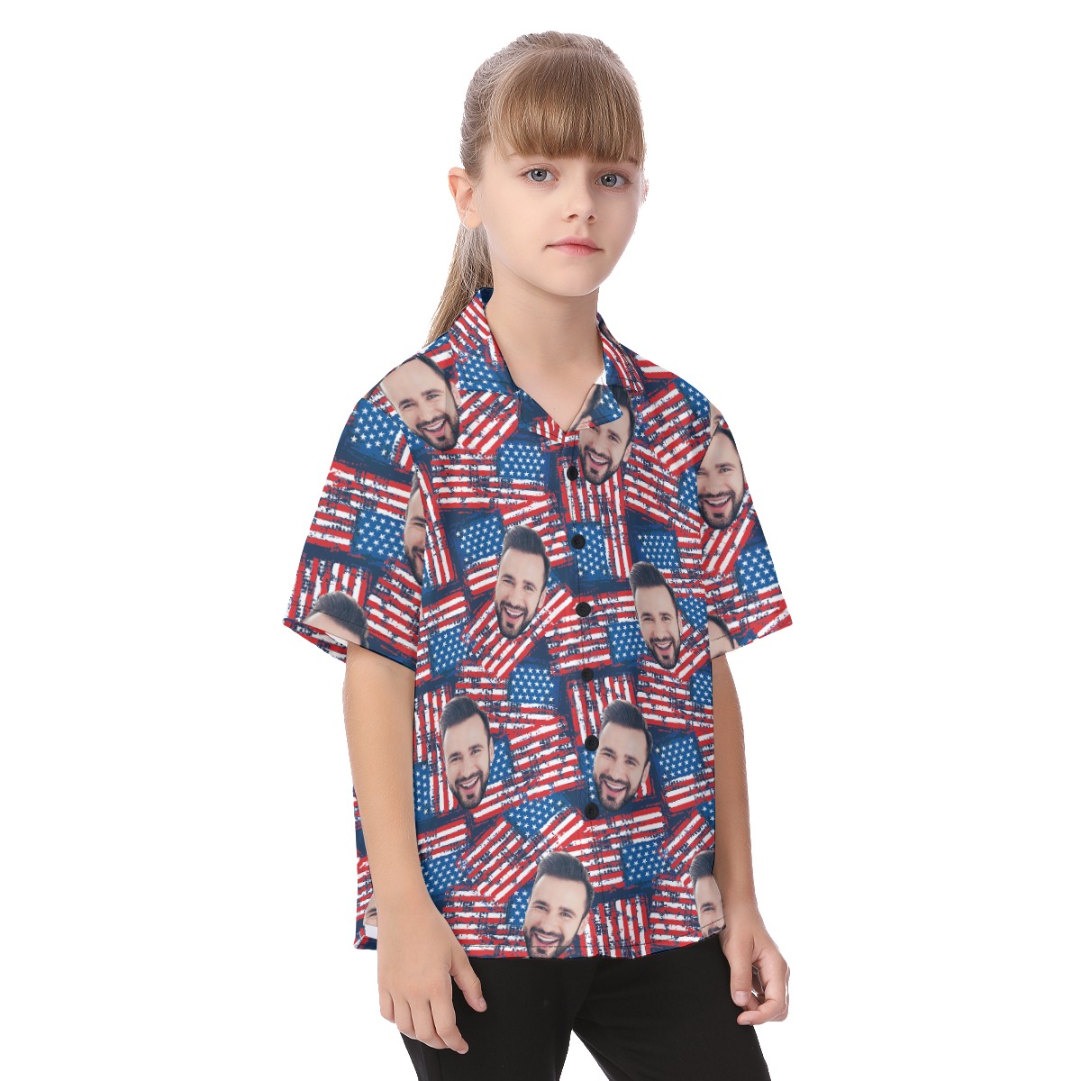 Cute Custom Face American Flag Hawaiian Shirt For Kids