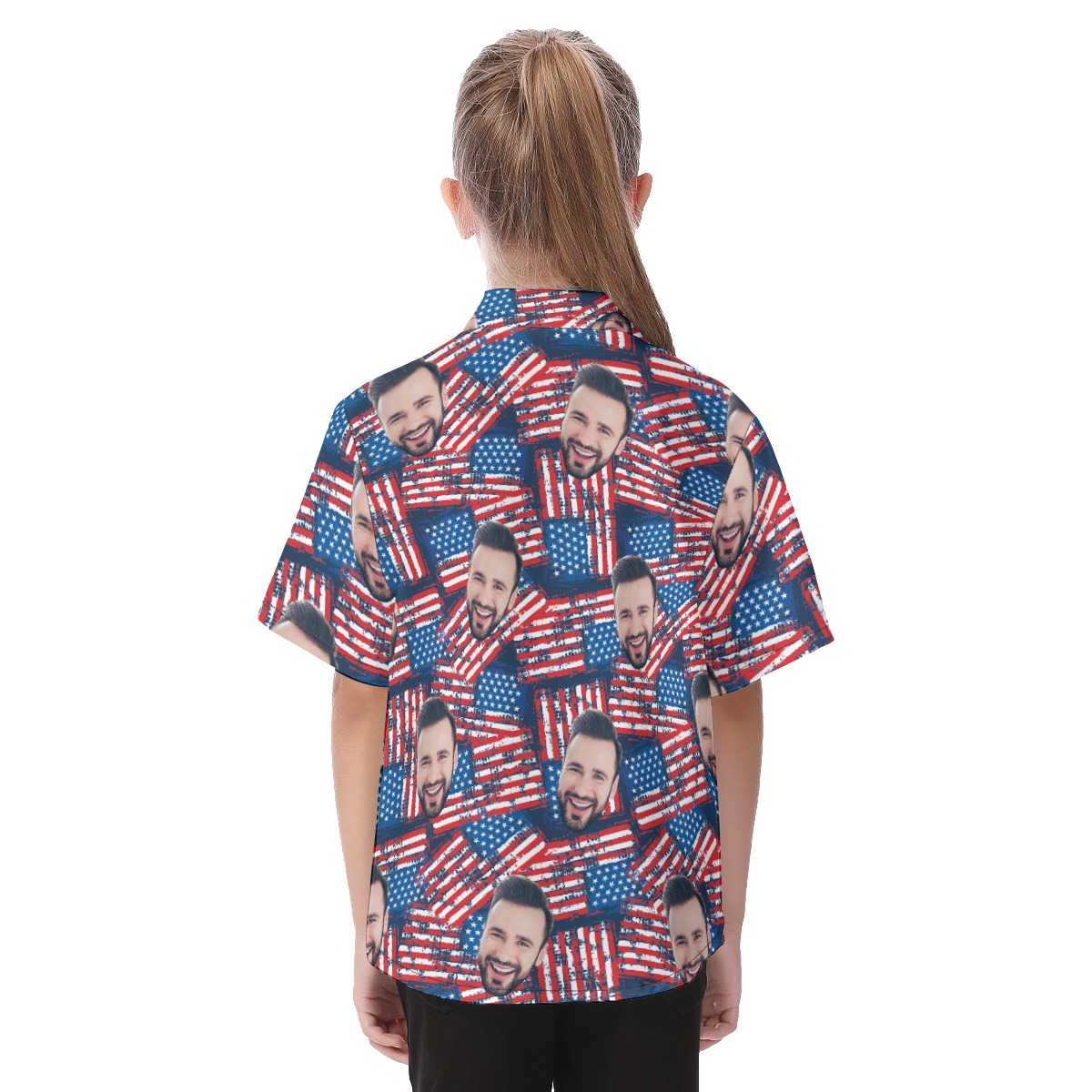 Cute Custom Face American Flag Hawaiian Shirt For Kids