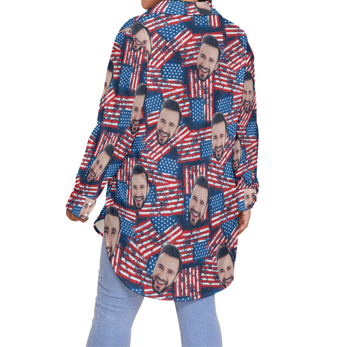 American Flag Custom Face Hawaiian Plus Size Shirt For Women