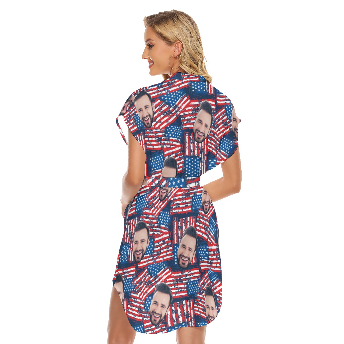 Patriotic Custom Face Hawaiian Dress With Belt For Women