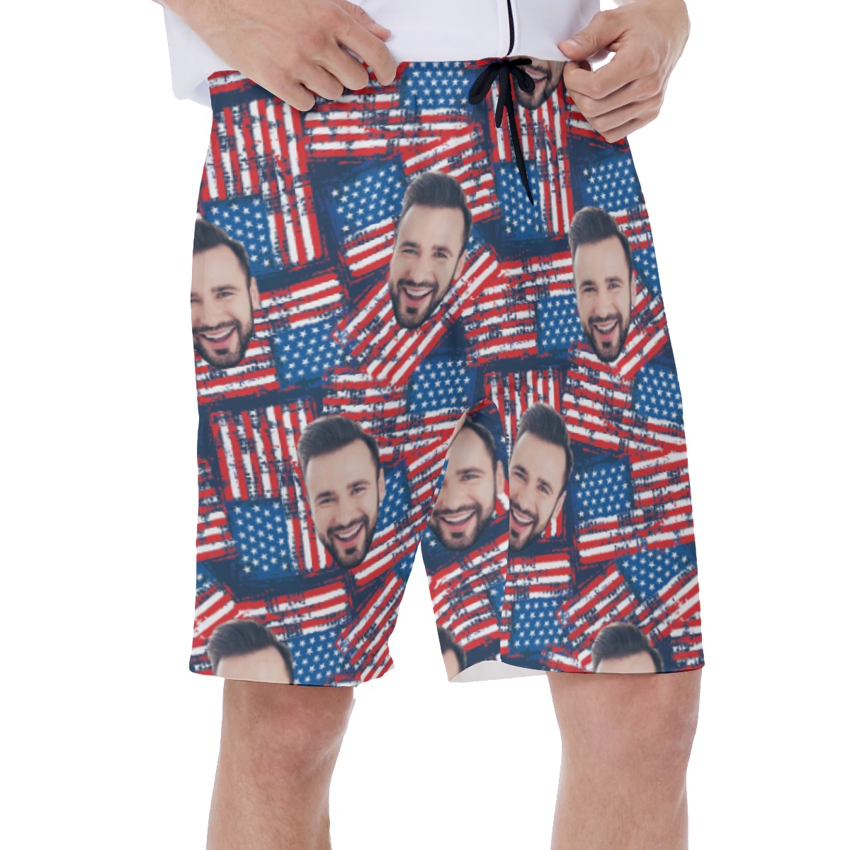Custom Face Patriotic Hawaiian Swim Trunks For Men