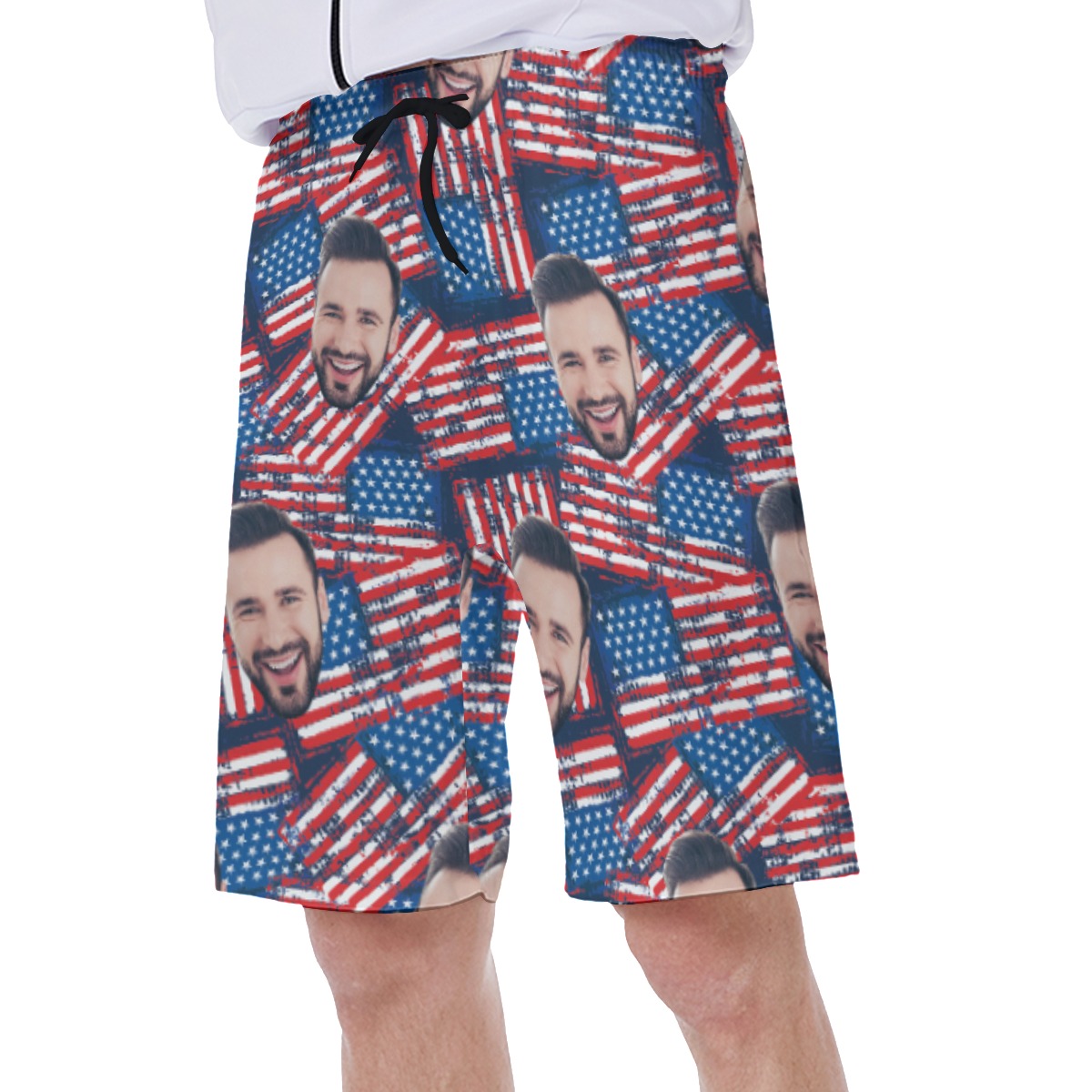 Custom Face Patriotic Hawaiian Swim Trunks For Men