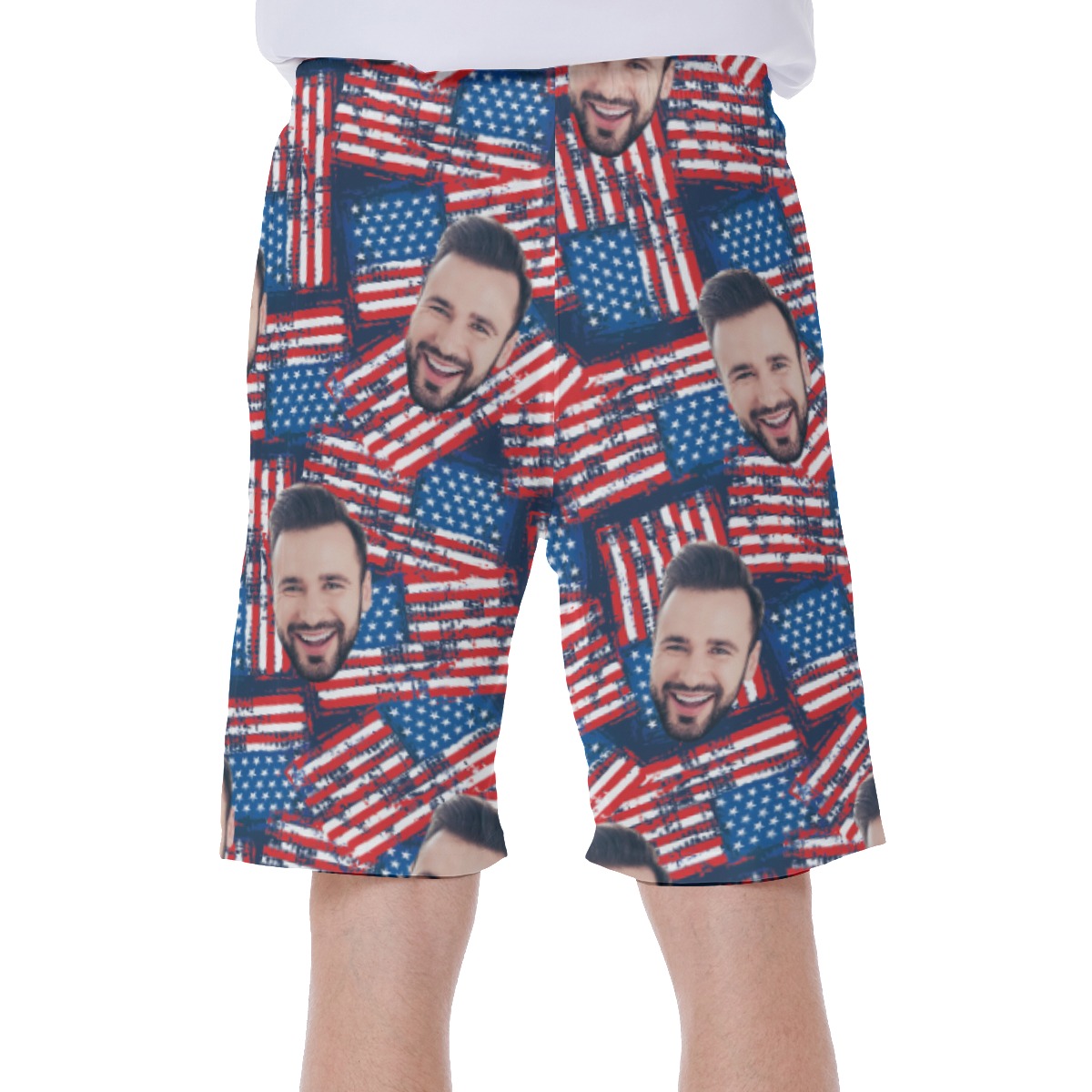 Custom Face Patriotic Hawaiian Swim Trunks For Men