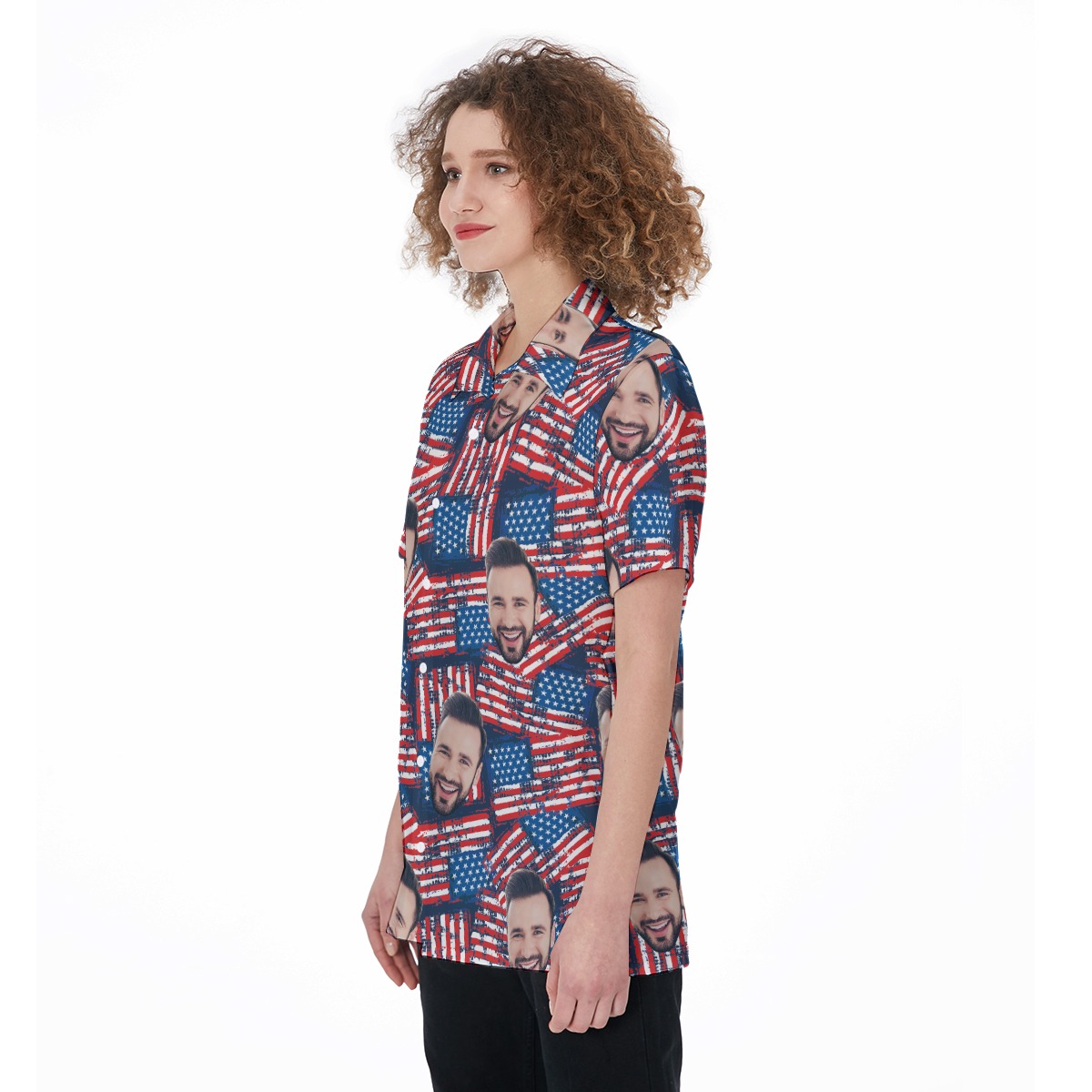 Patriotic American Flag Custom Face Aloha Shirt For Women