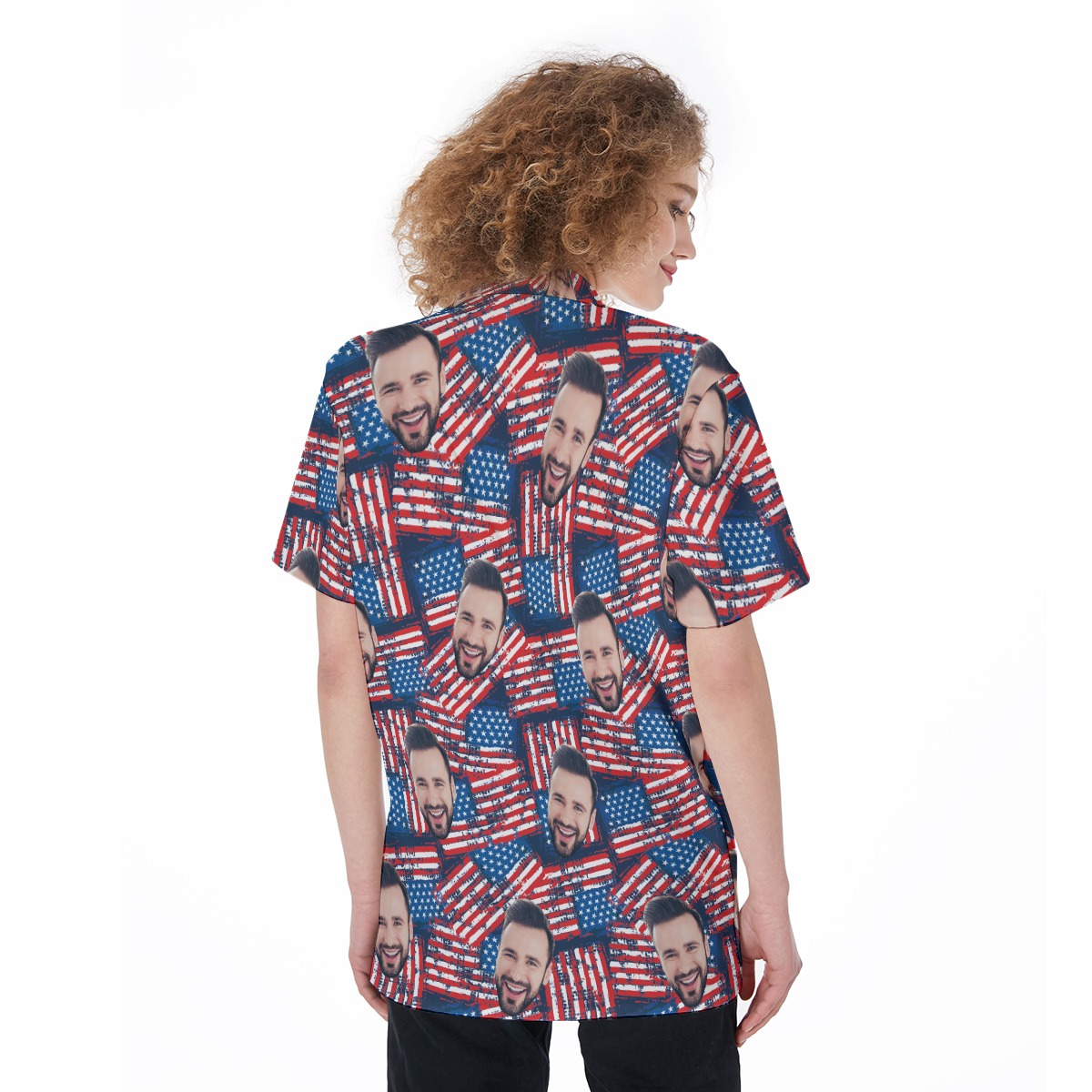 Patriotic American Flag Custom Face Aloha Shirt For Women