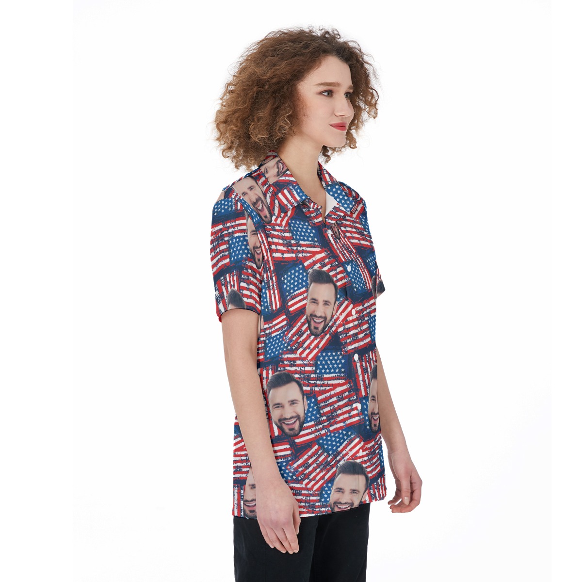 Patriotic American Flag Custom Face Aloha Shirt For Women