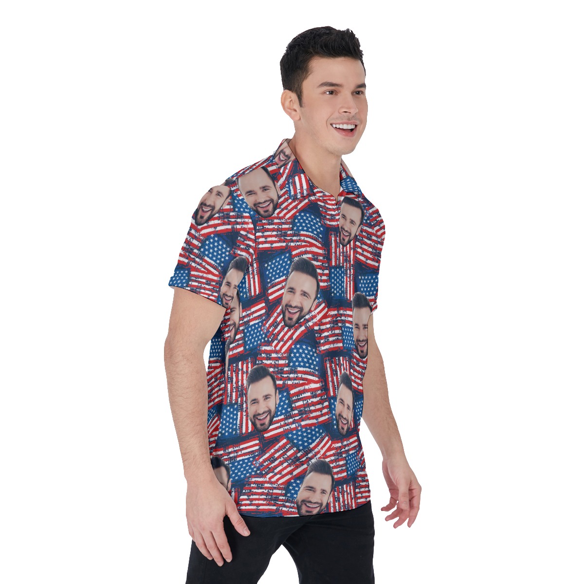Custom Face American Flag Hawaiian Polo Shirt For Men