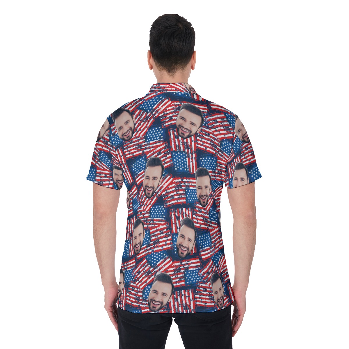 Custom Face American Flag Hawaiian Polo Shirt For Men
