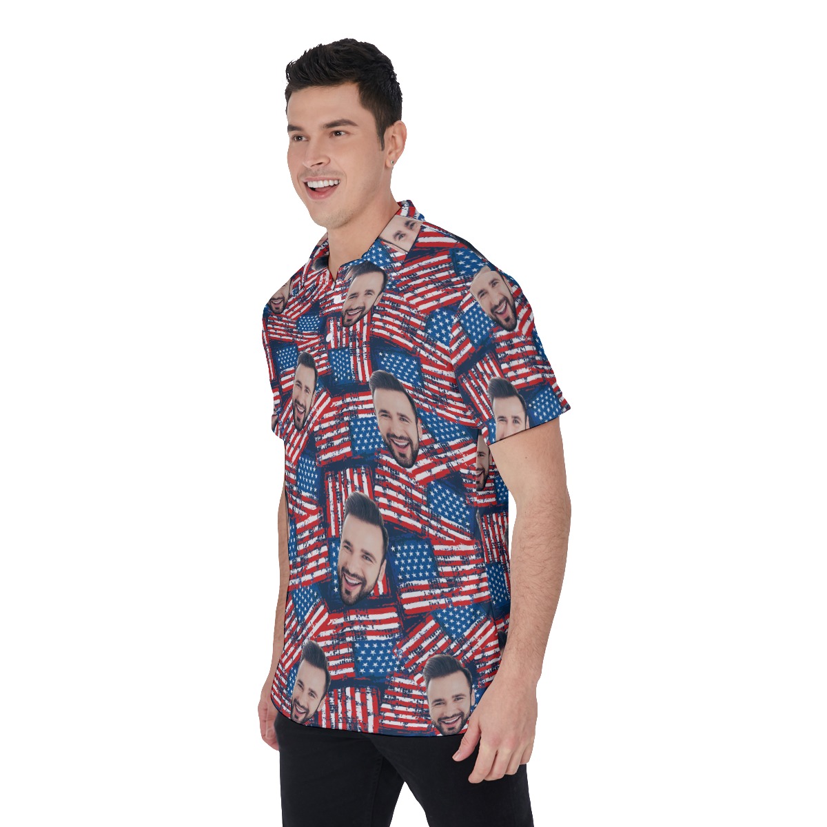 Custom Face American Flag Hawaiian Polo Shirt For Men
