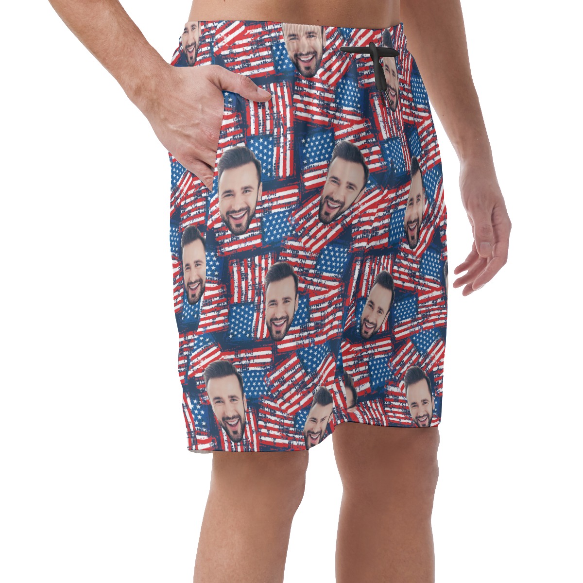 American Flag Custom Face Summer Beach Shorts For Men