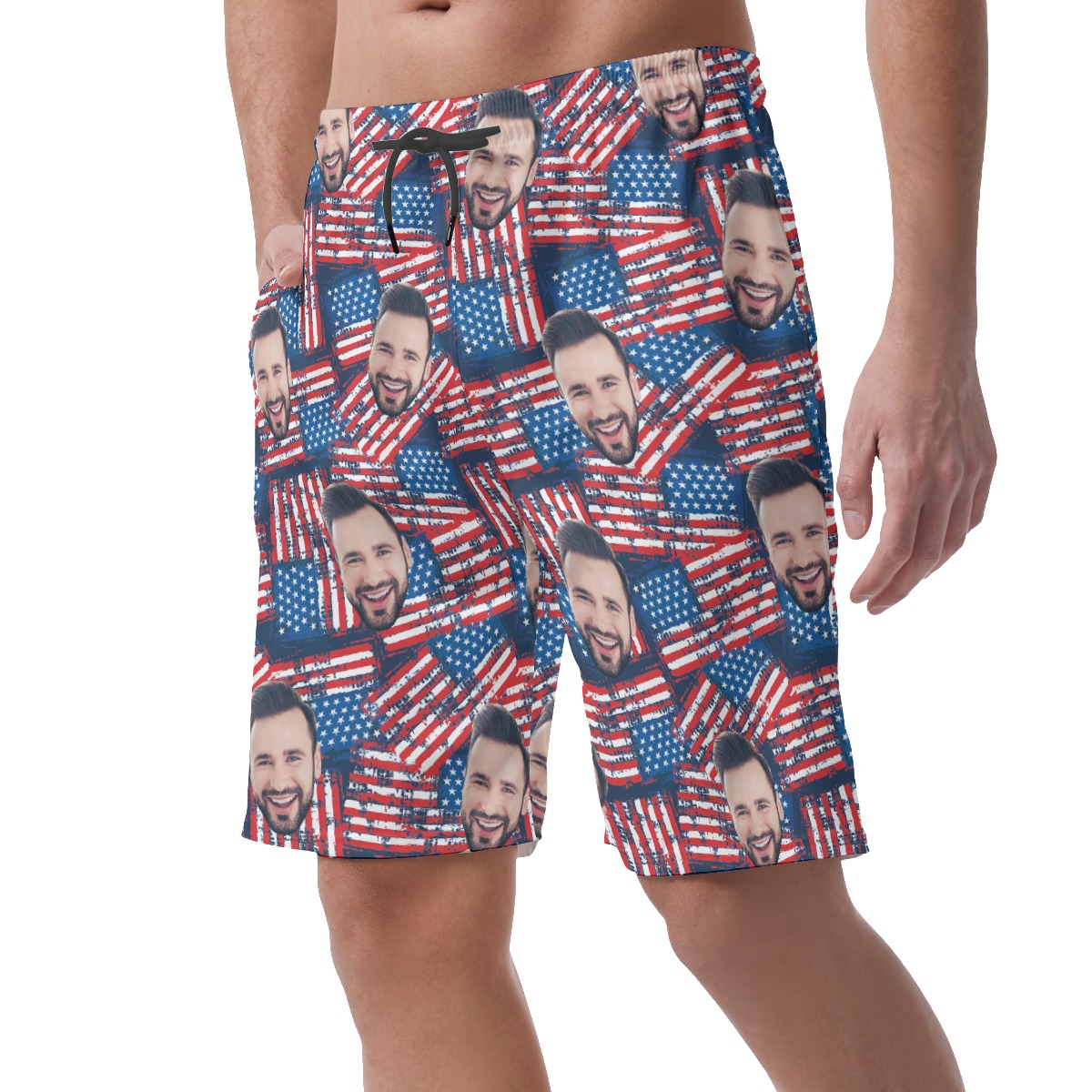 American Flag Custom Face Summer Beach Shorts For Men