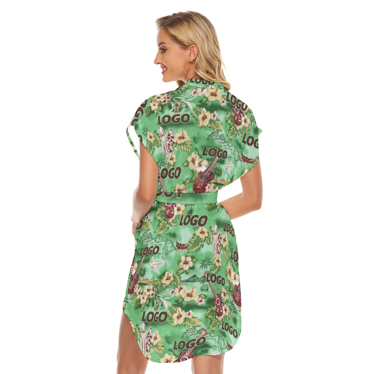 Funny Custom Logo With Tropical Patterns Hawaiian Dress With Belt