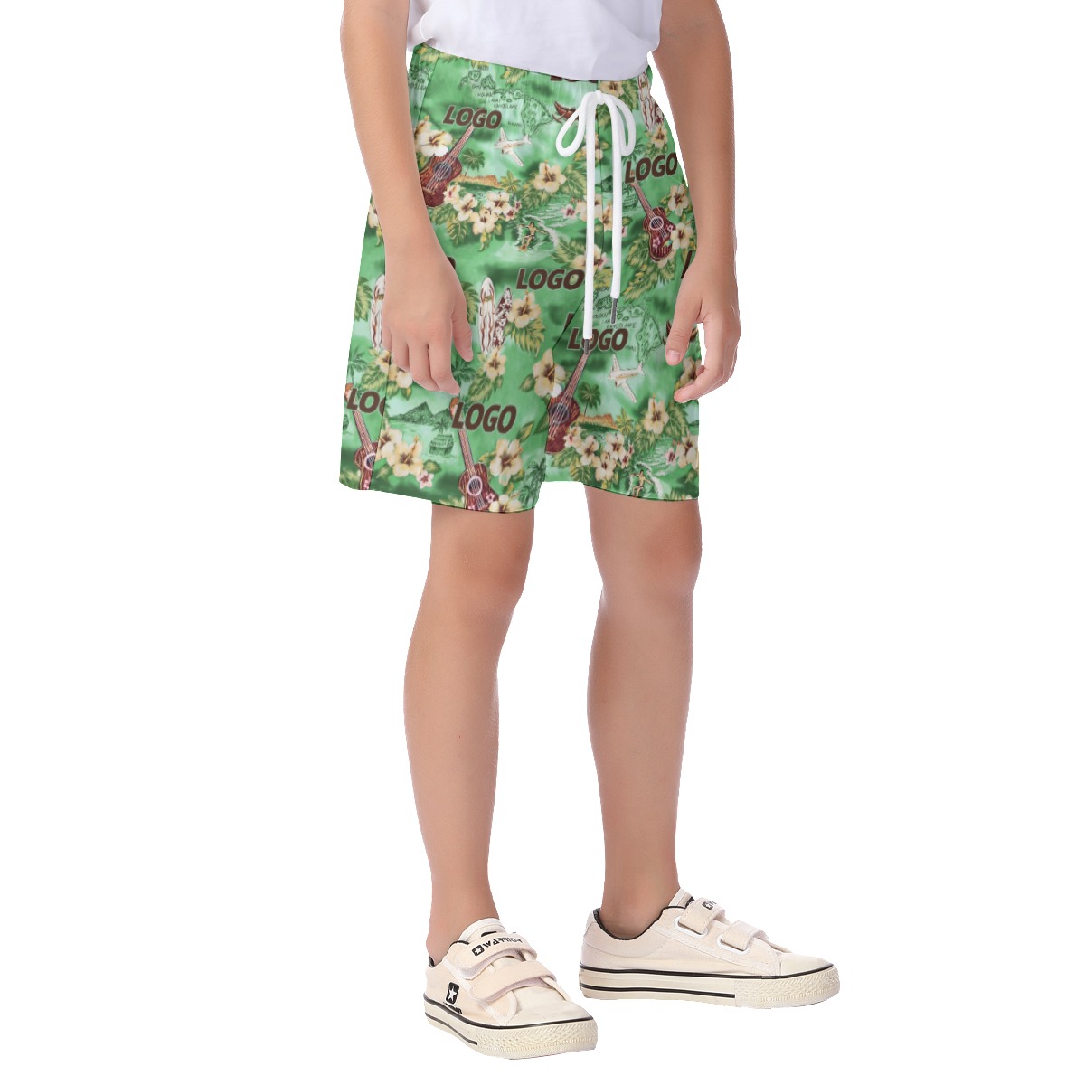 Cute Custom Logo Floral Green Summer Beach Shorts For Kids