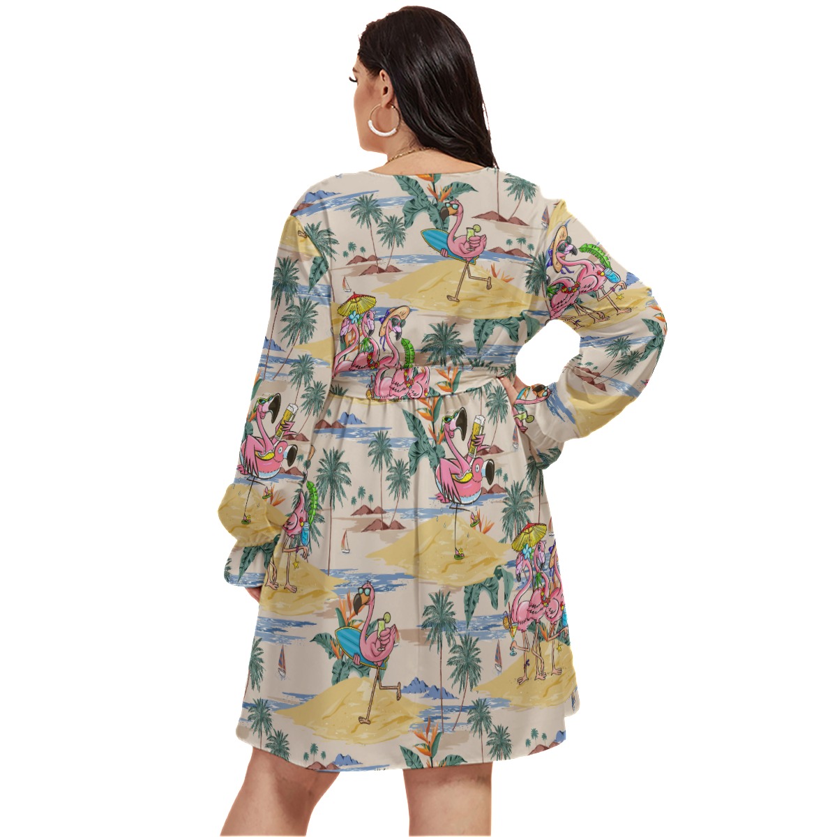 Funny Flamingo On Beach Hawaiian V-Neck Dress Plus Size