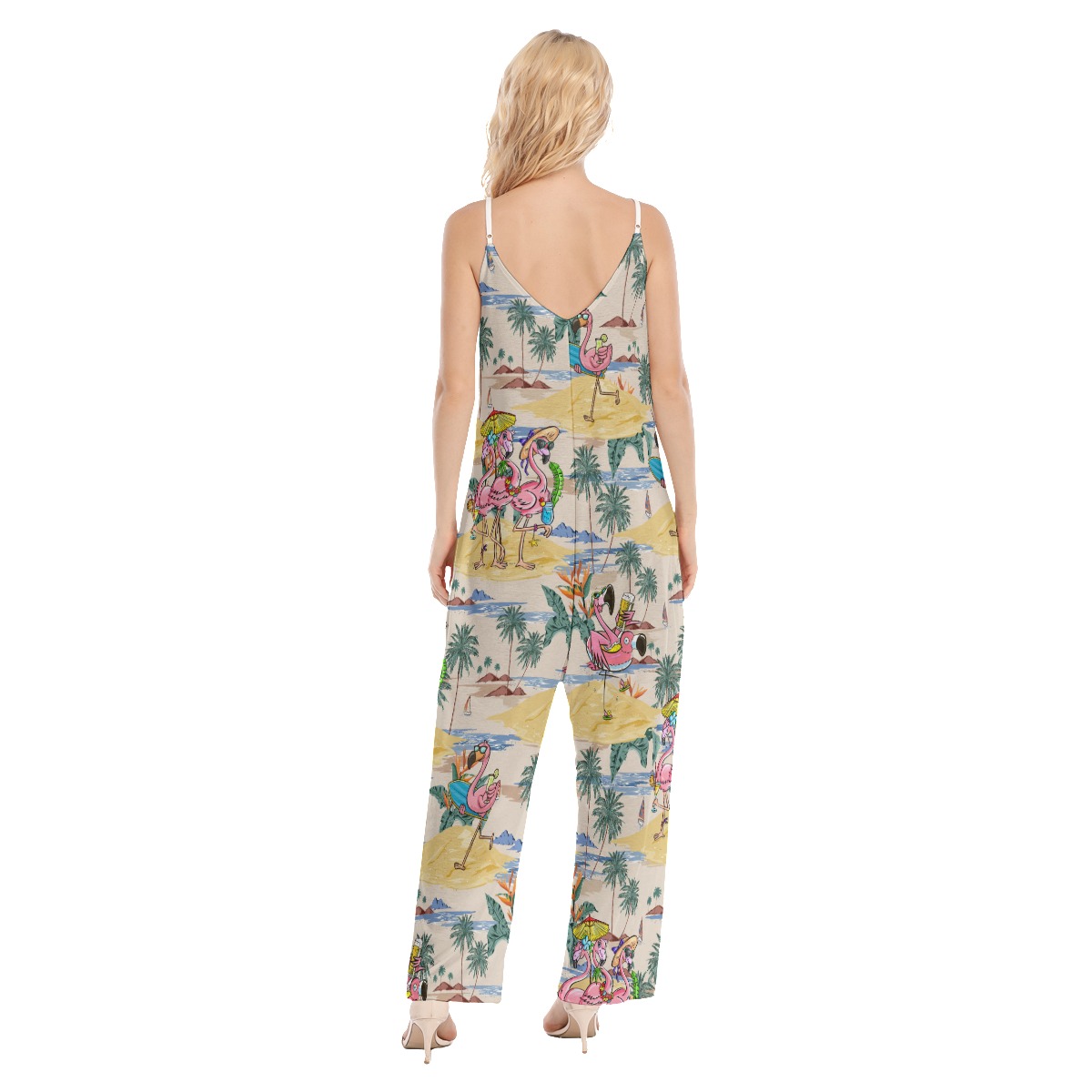 Funny Flamingo Tropical Hawaiian Loose Cami Jumpsuit For Women