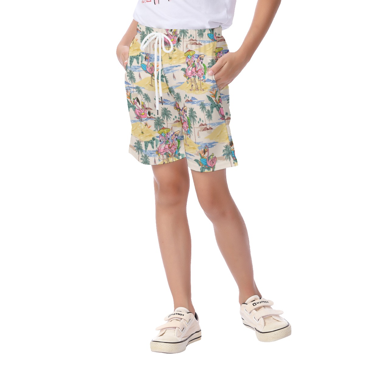 Cute Flamingo On Beach Summer Shorts For Kids