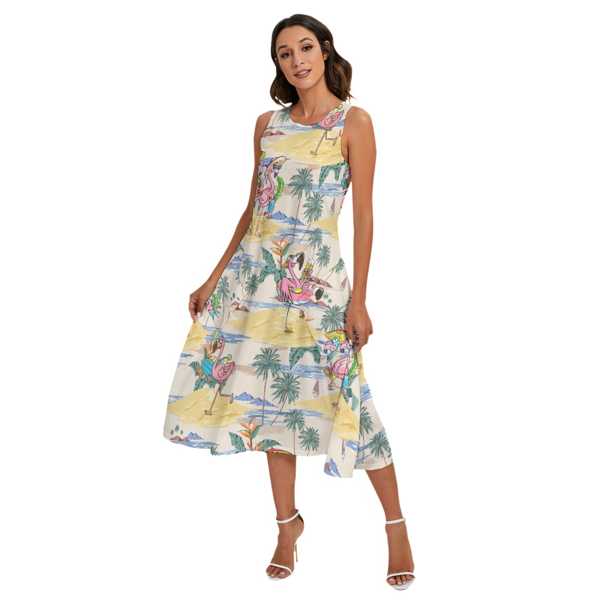 Tropical Flamingo Hawaiian Summer Dress With Pocket